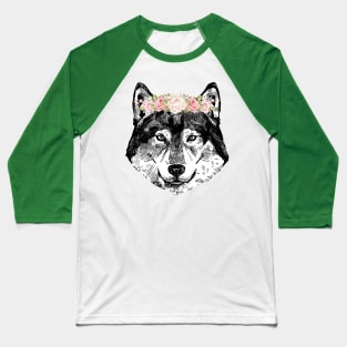 Fox Siberian Husky Dog With Bouquet Baseball T-Shirt
